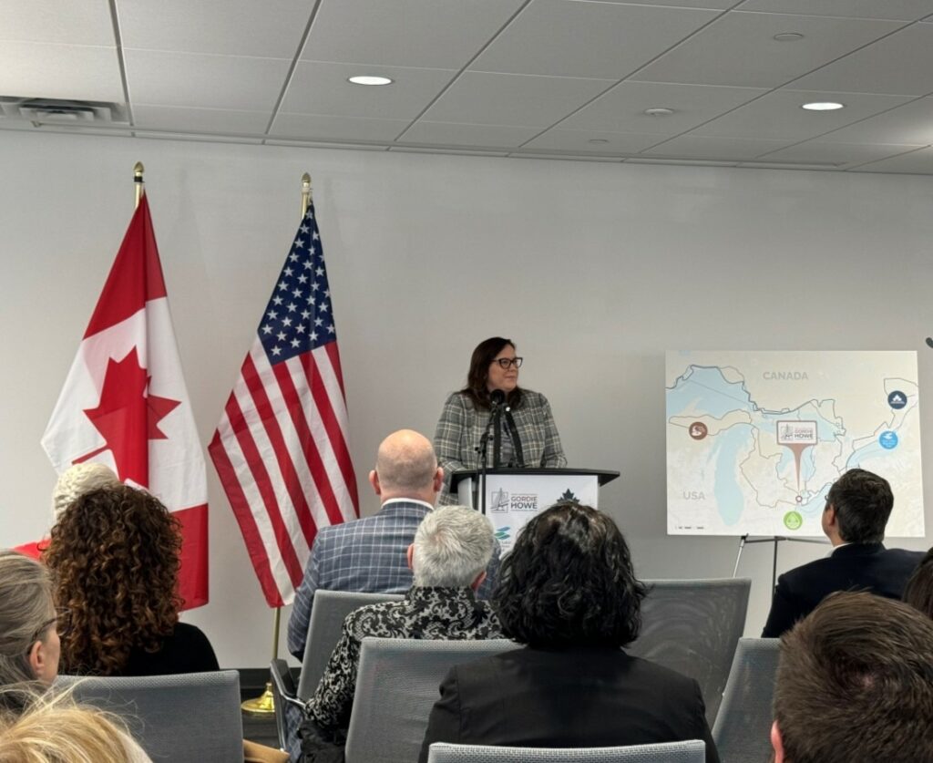 Individual at podium inside speaking