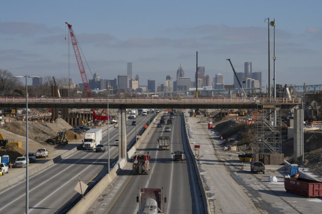 view down road of the Michigan interchange construction