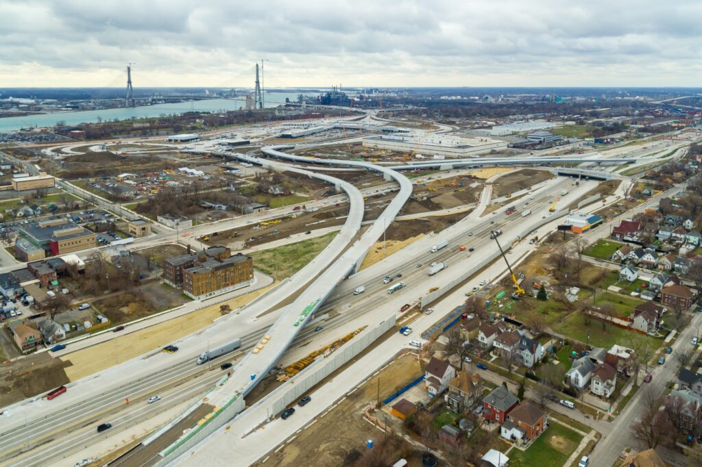 Overhead view of the Michigan interchange construction