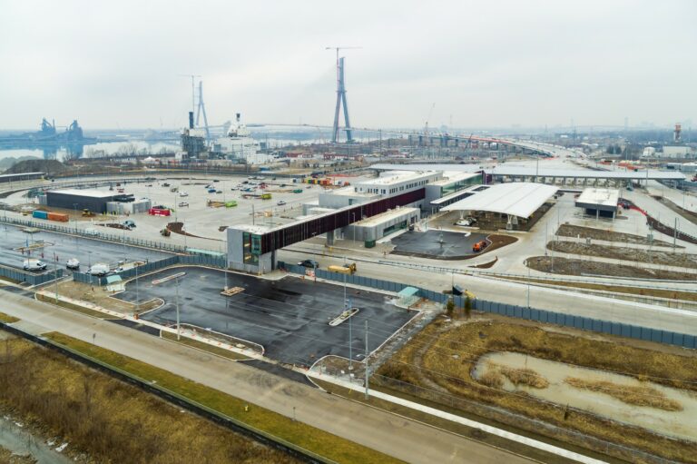 Overview of Canadian Port of Entry with the Bridge towers in the background