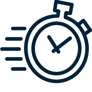 Icon of stopwatch with motion lines representing quick toll booth processing and faster travel.