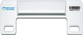 An image of the Breakaway licence plate tag which includes the Breakaway logo and barcode.