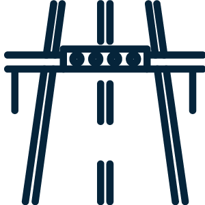 Highway icon with overhead signage symbolizing dedicated and dynamic lanes for traffic.
