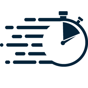 Stopwatch icon with motion lines indicating fast processing supported by advanced technology.