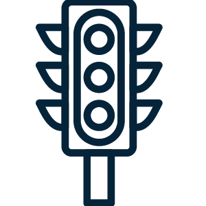 Traffic light icon representing real time, accurate traffic data.