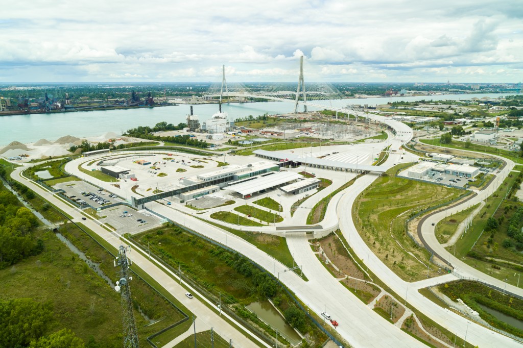 A overhead photo of the Canadian Port of Entry with the Gordie Howe International